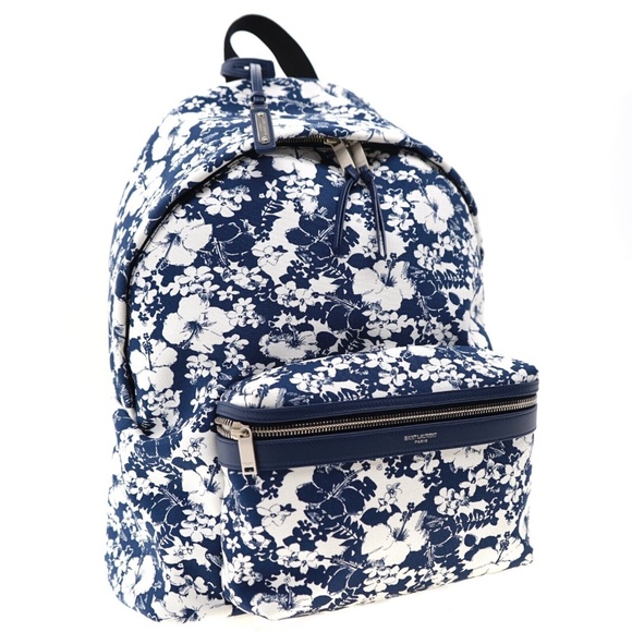 Saint Laurent YSL City Backpack Hibiscus Flowers Canvas New - Picture 4 of 6